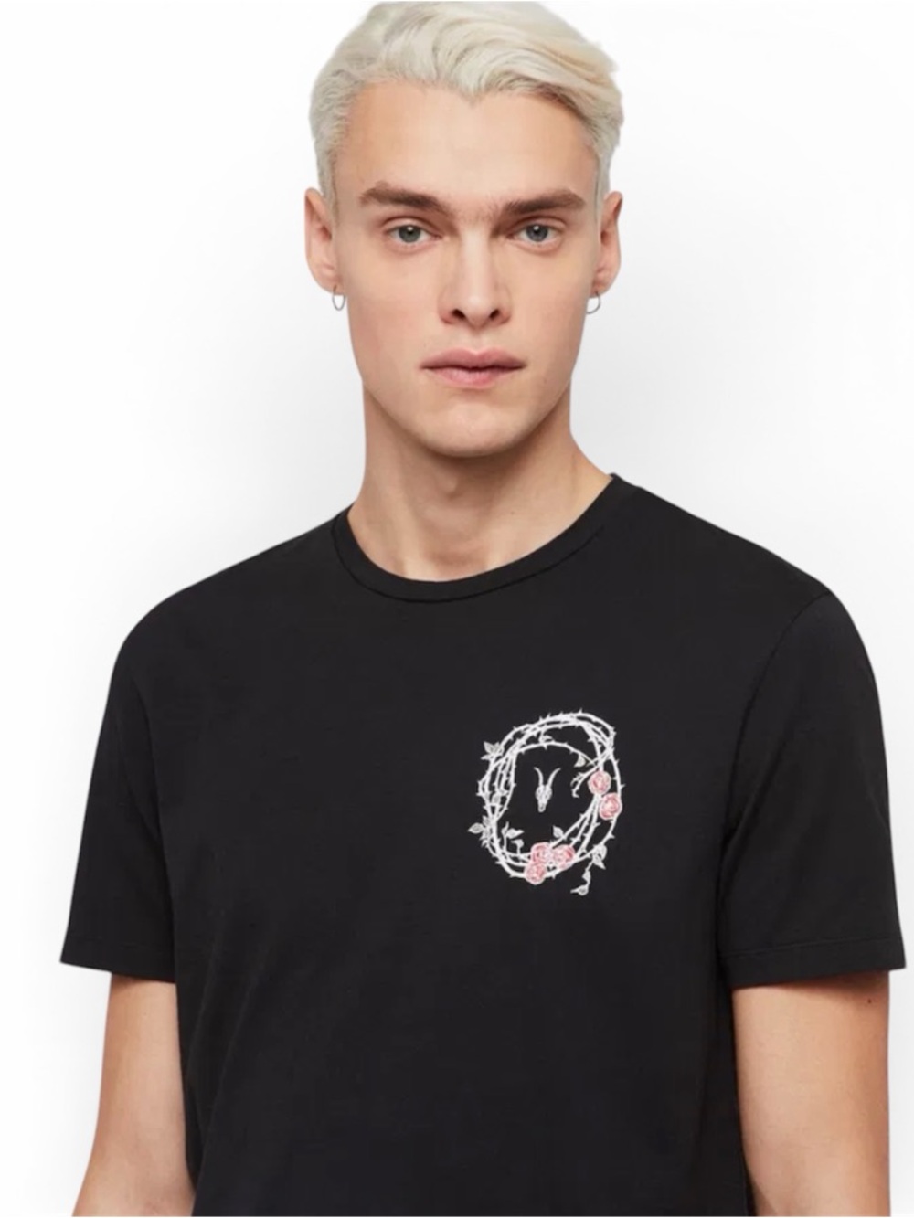 AllSaints Black Graphic T-Shirt Size L Men’s Skull Thorn Logo Tee